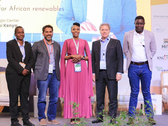 Olivia Otieno with fellow panellists on stage at the Renewable Energy Forum Africa in Nairobi